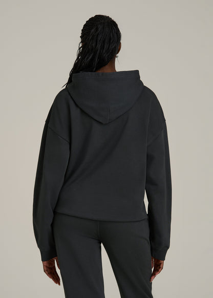 Garment Dyed Hoodie for Tall Women in Washed Black