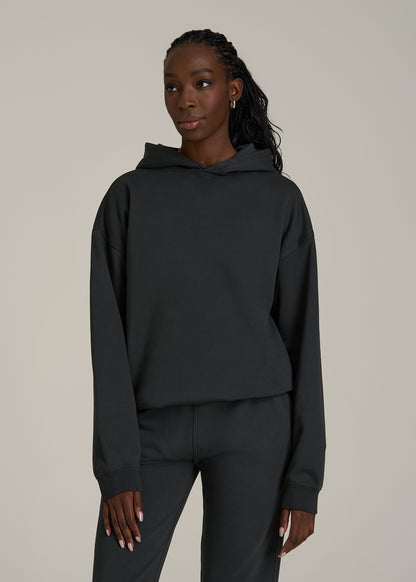 Garment Dyed Hoodie for Tall Women in Washed Black