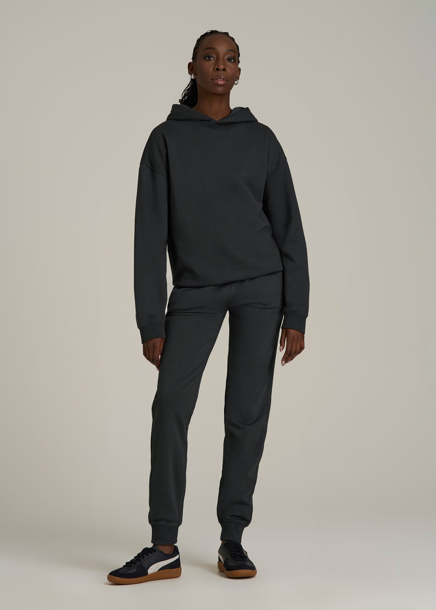 Garment Dyed Hoodie for Tall Women in Washed Black