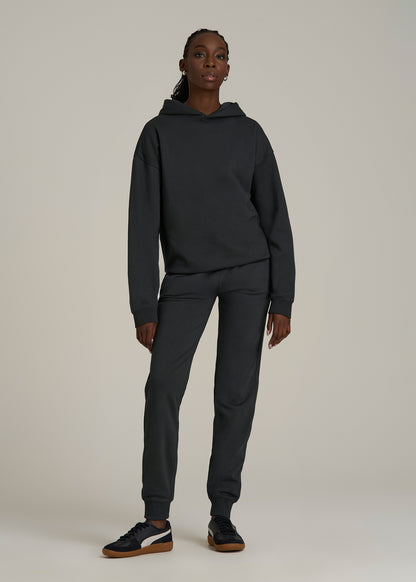 Garment Dyed Hoodie for Tall Women in Washed Black