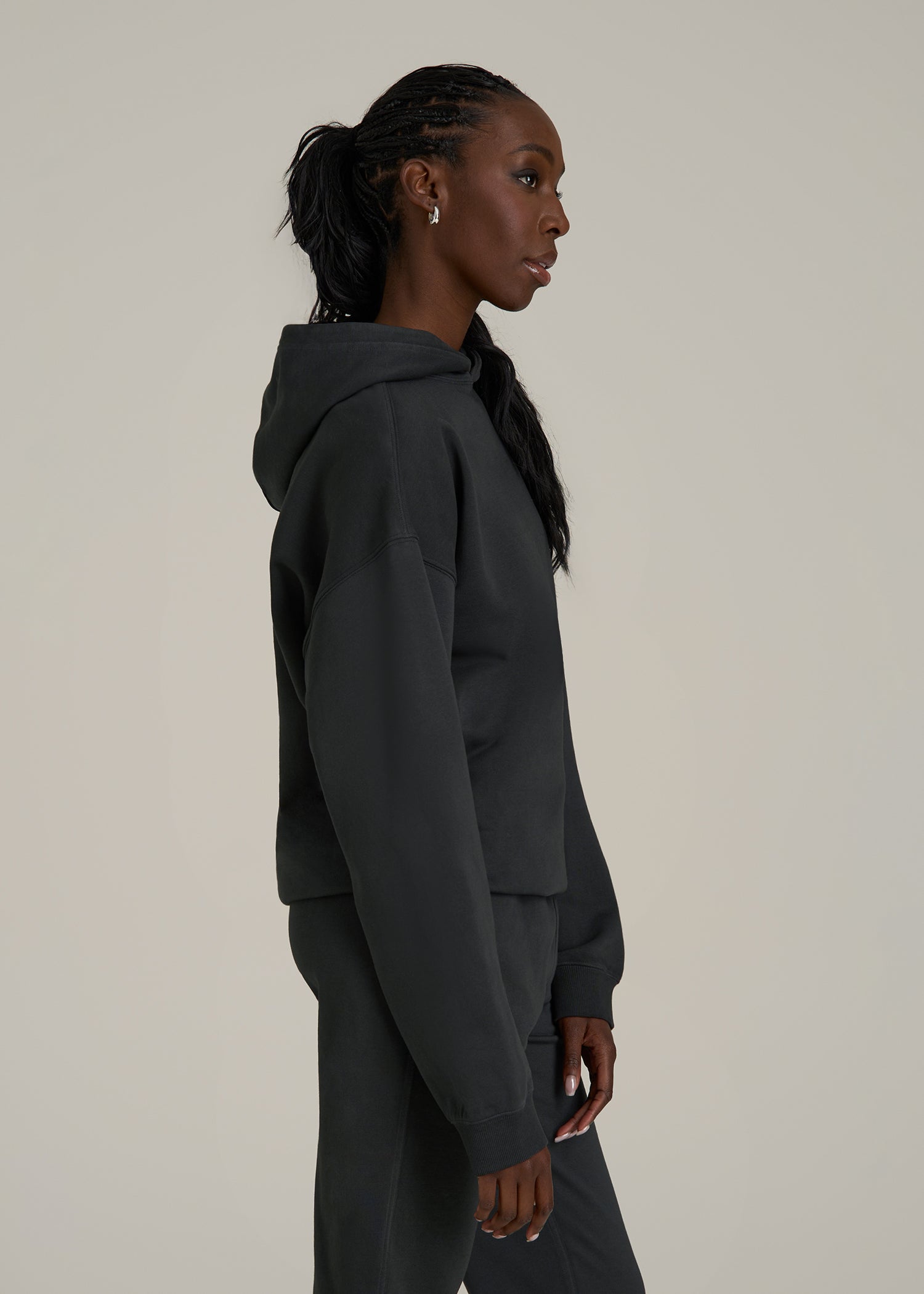 Garment Dyed Hoodie for Tall Women in Washed Black