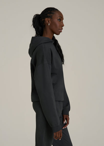Garment Dyed Hoodie for Tall Women in Washed Black