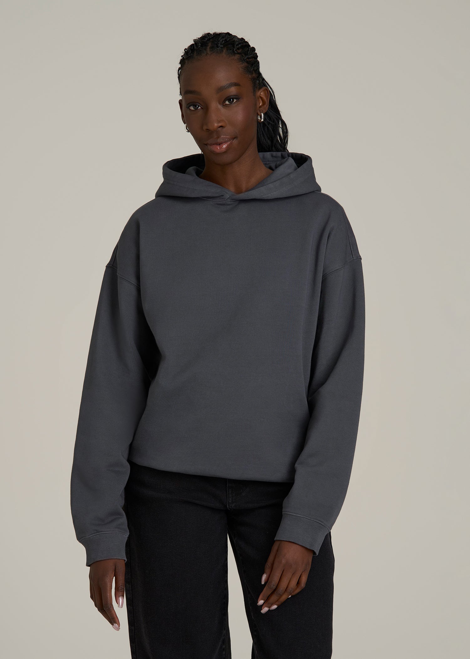 Garment Dyed Hoodie for Tall Women in Charcoal Rinse