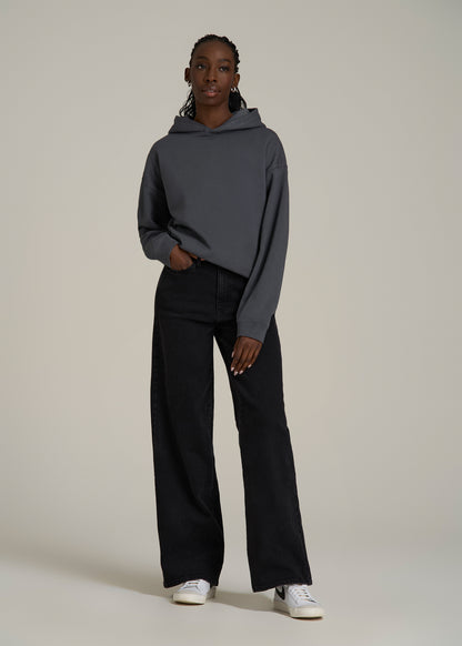 Garment Dyed Hoodie for Tall Women in Charcoal Rinse