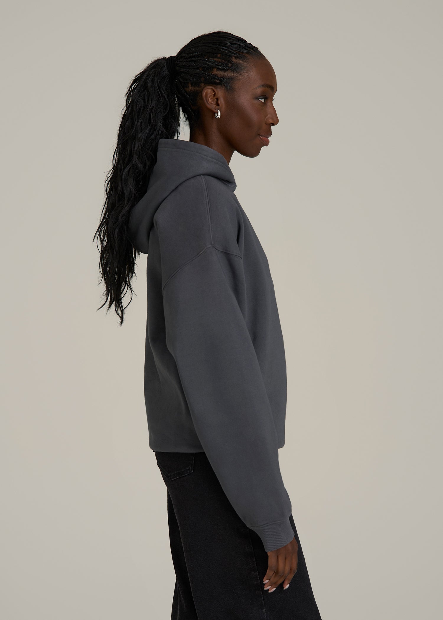 Garment Dyed Hoodie for Tall Women in Charcoal Rinse
