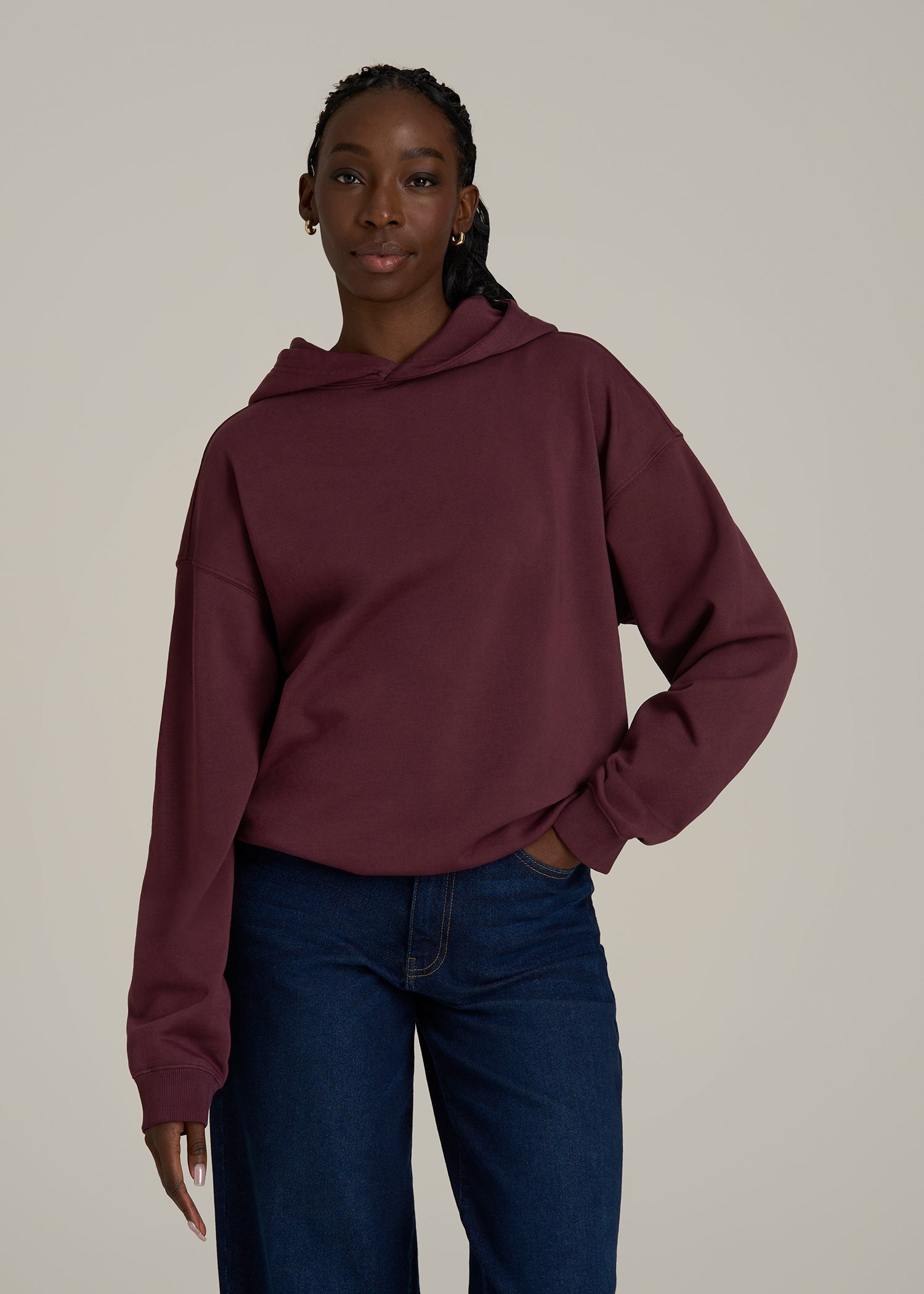 Garment Dyed Hoodie for Tall Women in Tawny Port