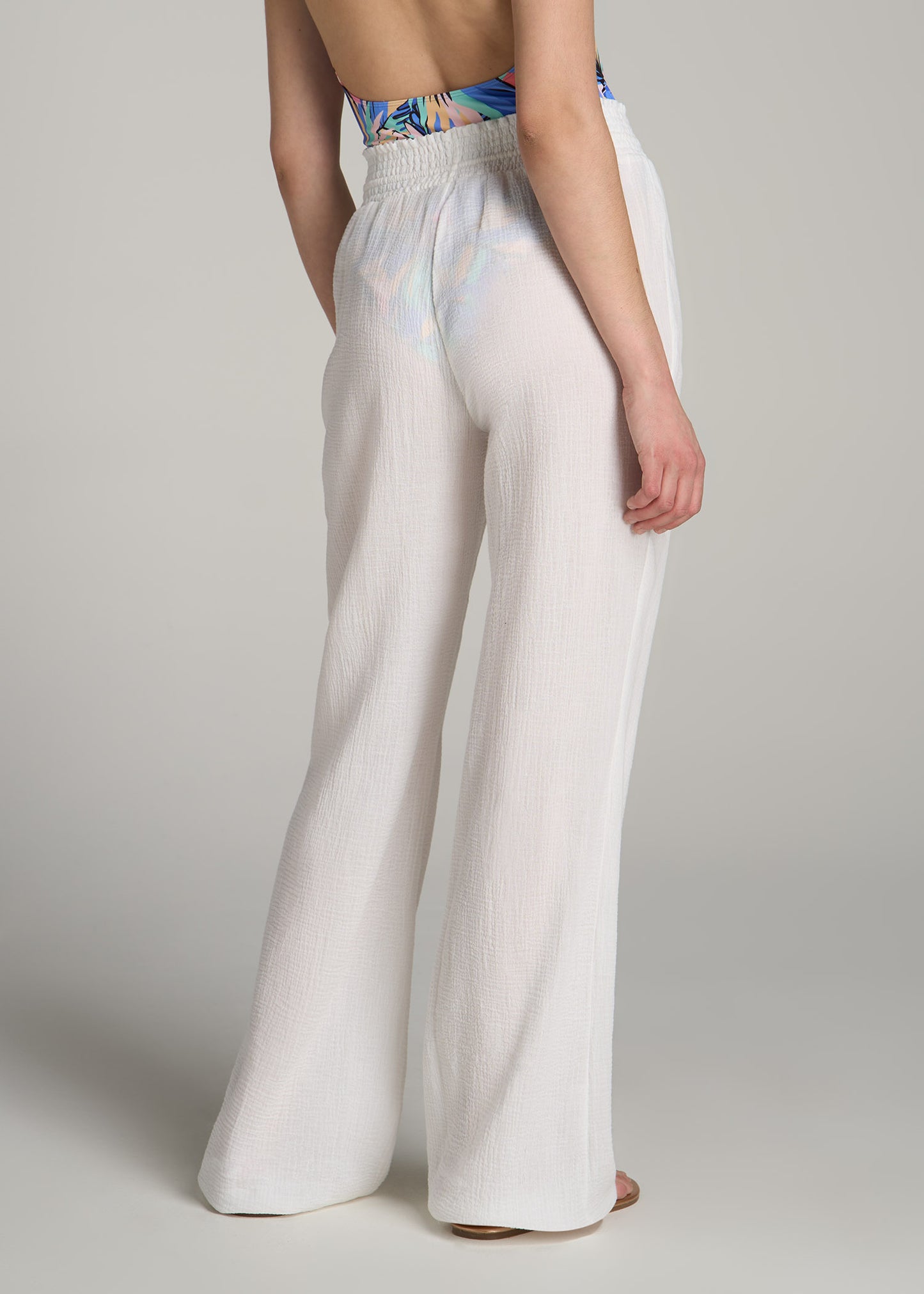 Gauze Cover Up Pants for Tall Women in Bright White