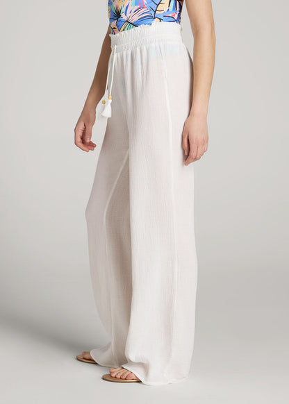 Gauze Cover Up Pants for Tall Women in Bright White