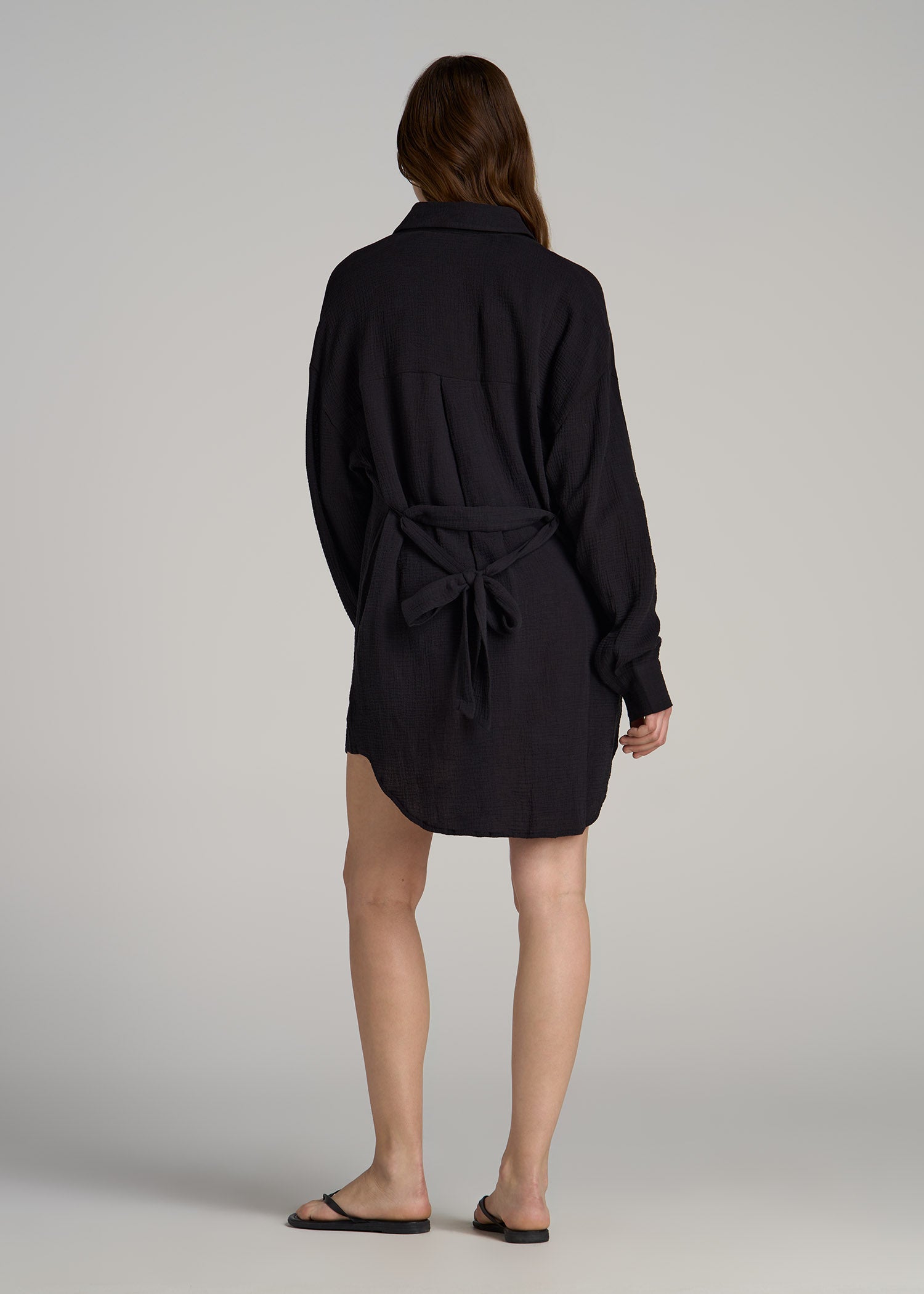 Gauze Shirt Dress for Tall Women in Black