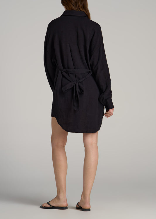Long Sleeve Jersey Wrap Dress for Tall Women in Black