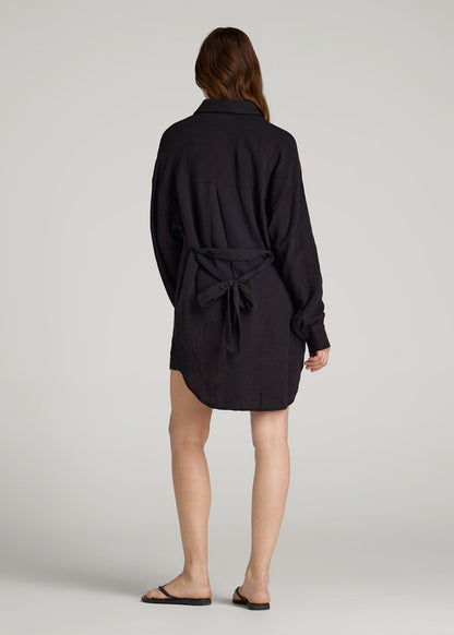 Gauze Shirt Dress for Tall Women in Black