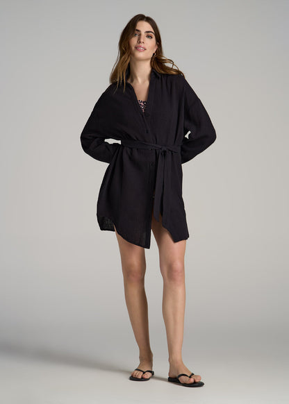 Gauze Shirt Dress for Tall Women in Black