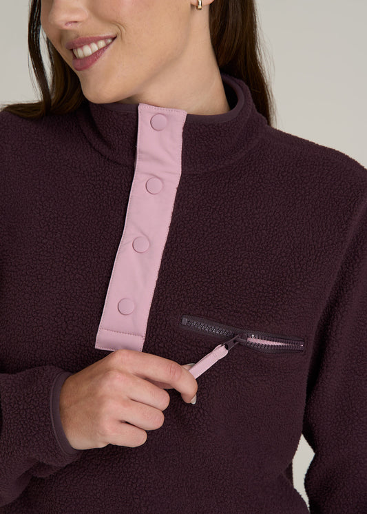 Half Snap Sherpa Sweatshirt for Tall Women in Deep Purple