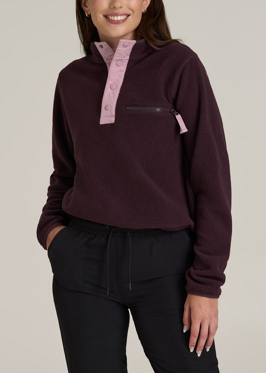 Half Snap Sherpa Sweatshirt for Tall Women in Deep Purple