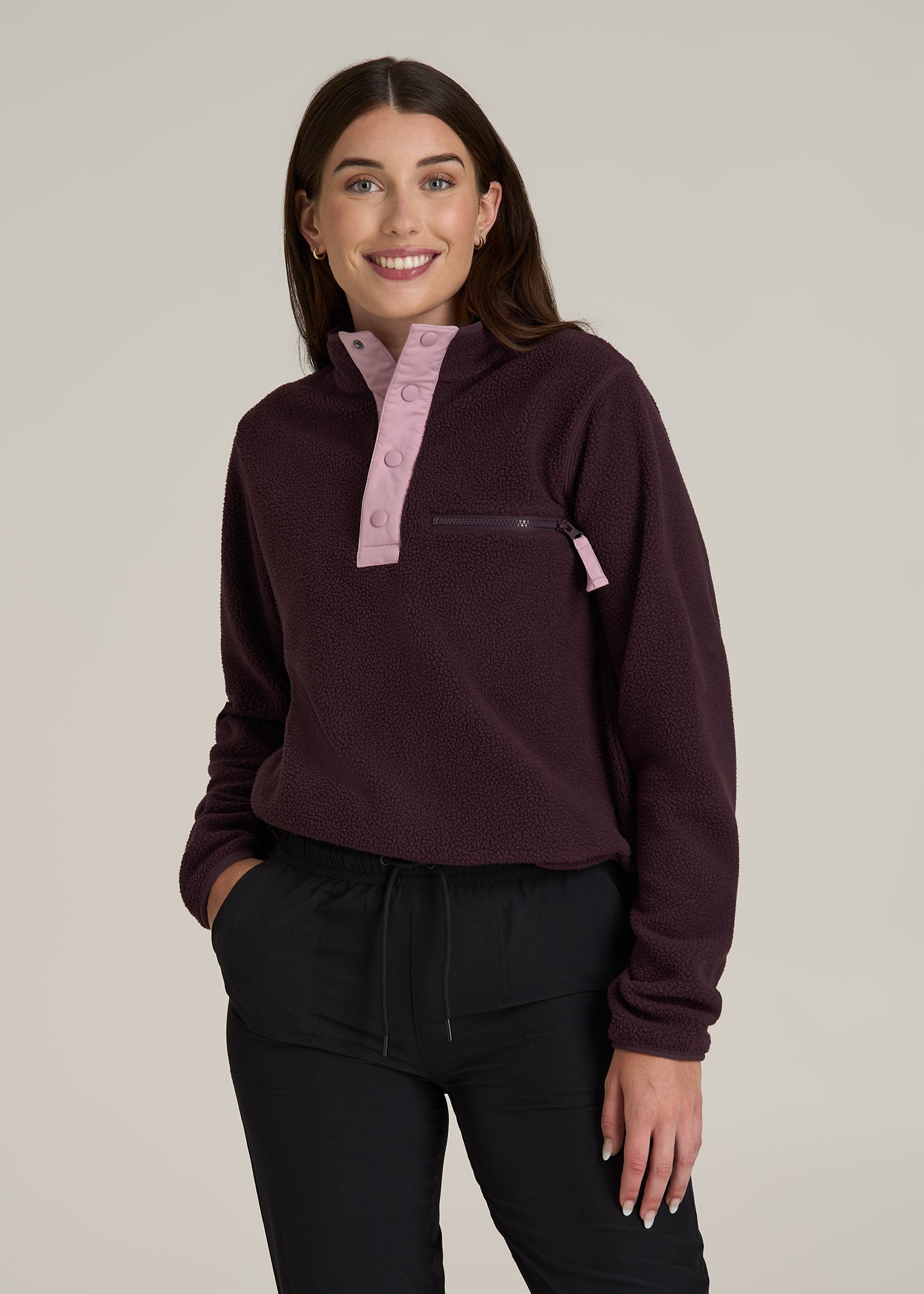 Half Snap Sherpa Sweatshirt for Tall Women in Deep Purple