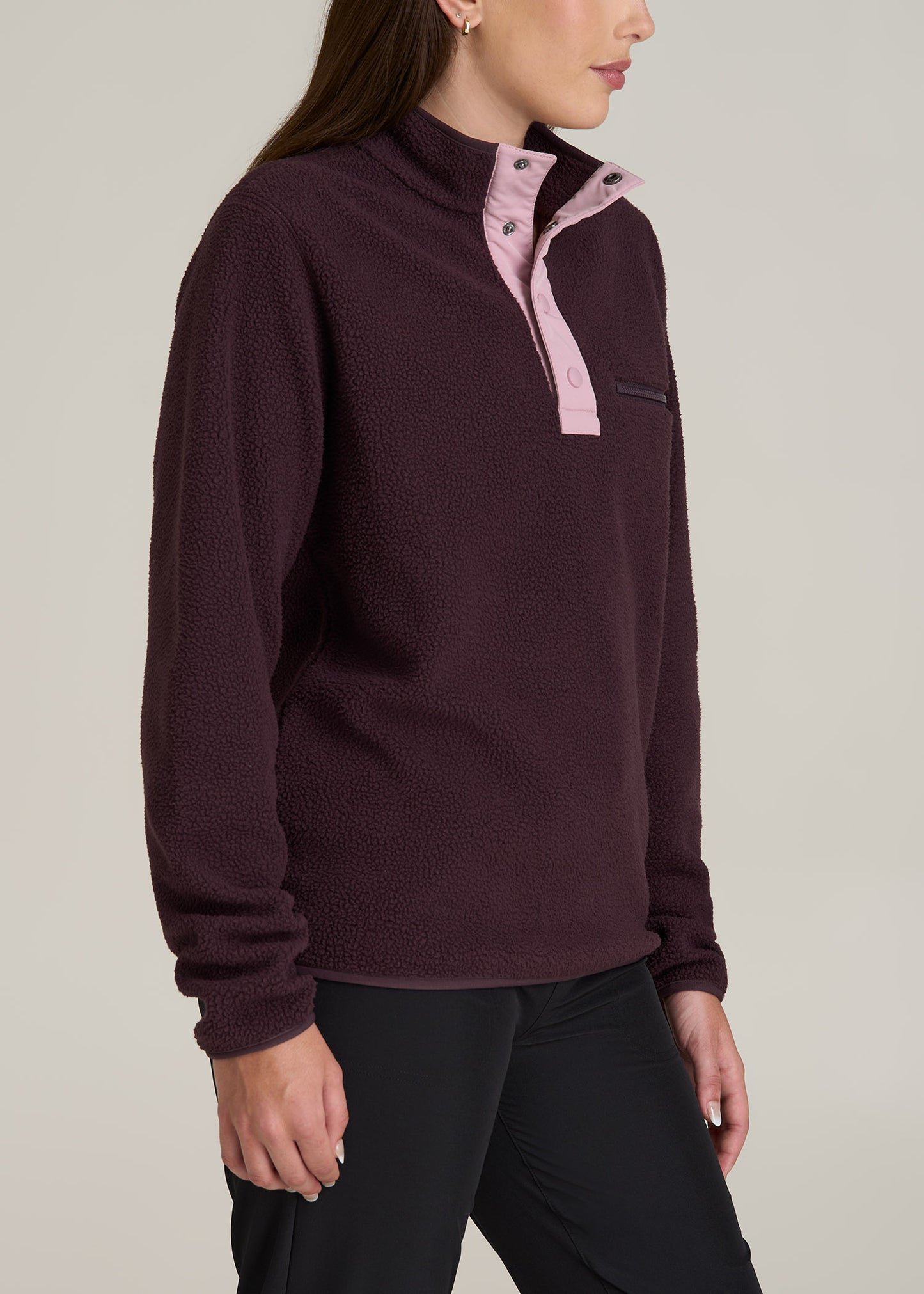 Half Snap Sherpa Sweatshirt for Tall Women in Deep Purple