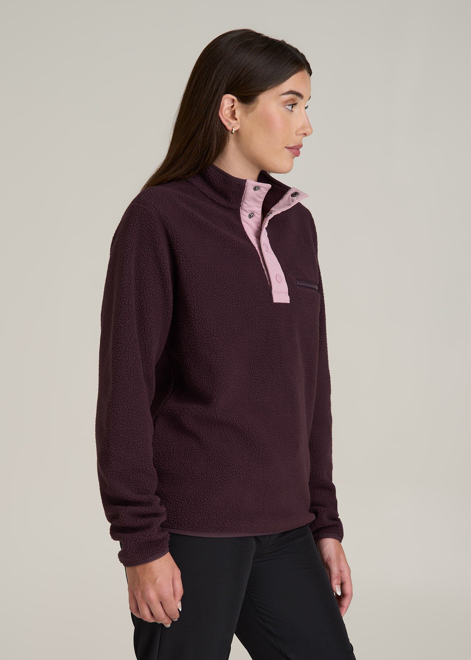 Half Snap Sherpa Sweatshirt for Tall Women in Deep Purple