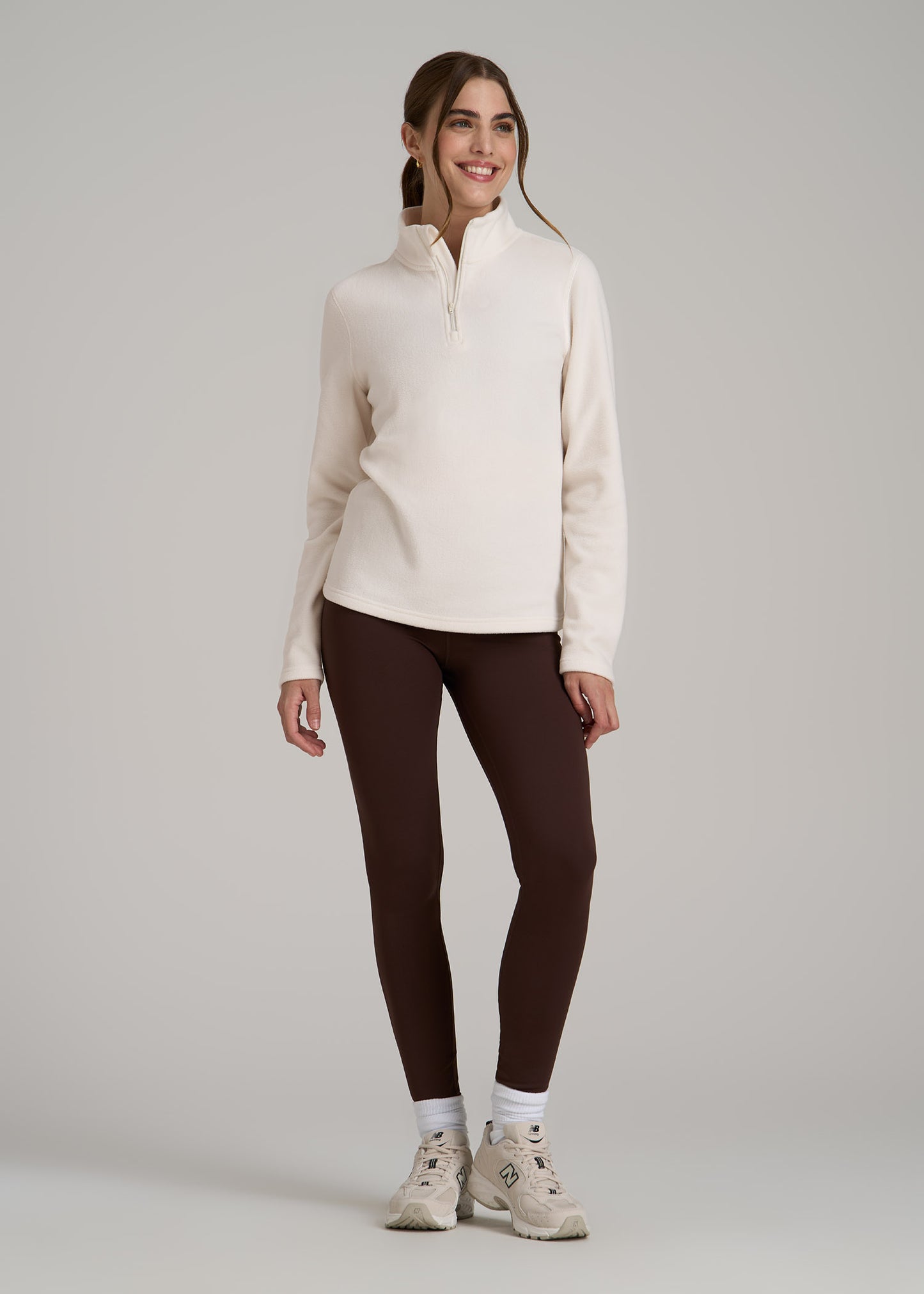 Half Zip Polar Fleece Pullover Sweater for Tall Women in White Alyssum