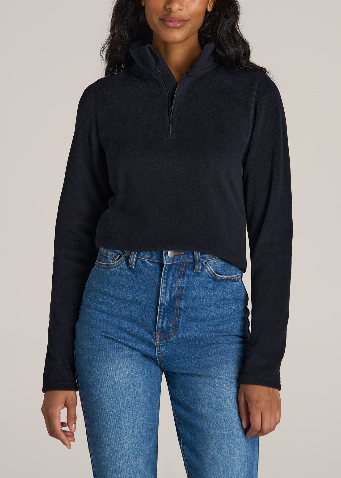 American-Tall-Women-Half-Zip-Polar-Fleece-sweatshirt-Black-front