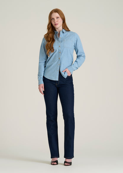 Harper High-Rise Straight Stretch Jeans for Tall Women in Deep Indigo Wash