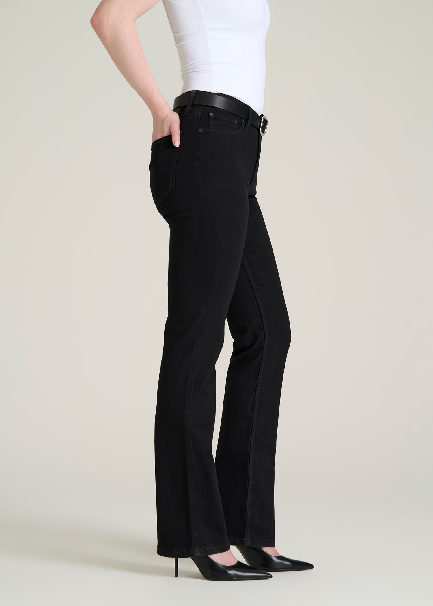 Harper High-Rise Straight Stretch Jeans for Tall Women in Optimum Black