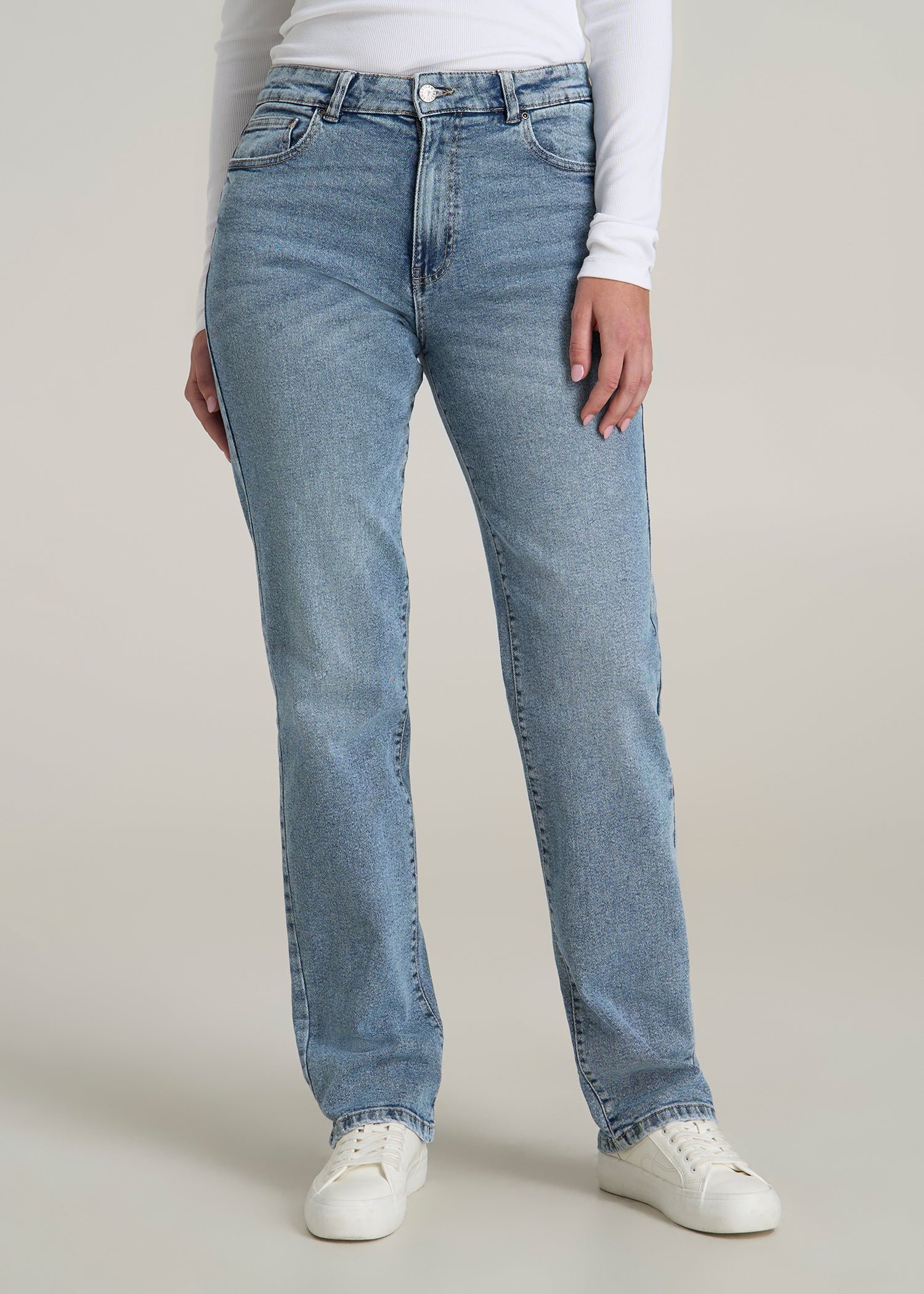 Harper High-Rise Straight Stretch Jeans for Tall Women in Perfect Blue