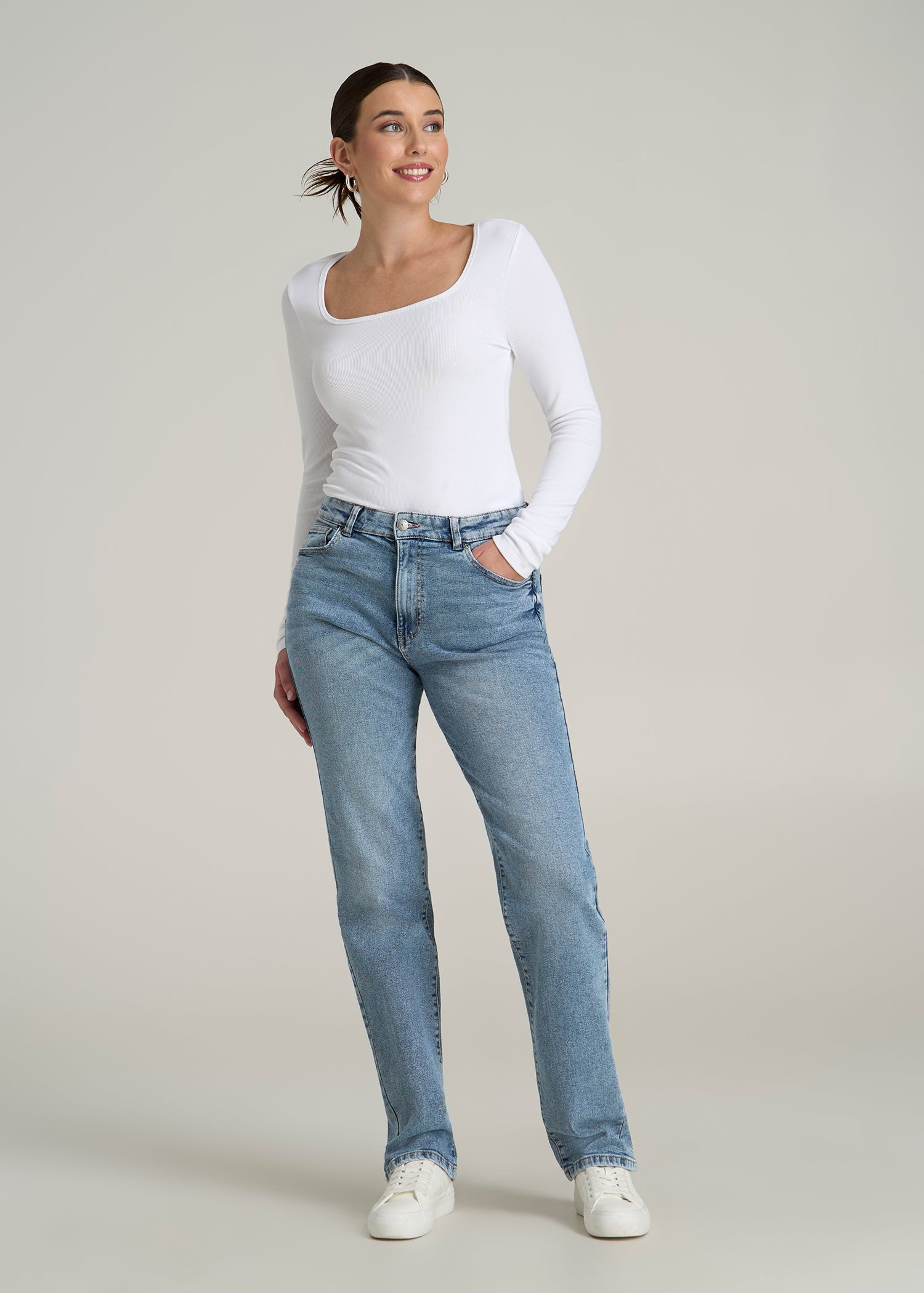 Harper High-Rise Straight Stretch Jeans for Tall Women in Perfect Blue