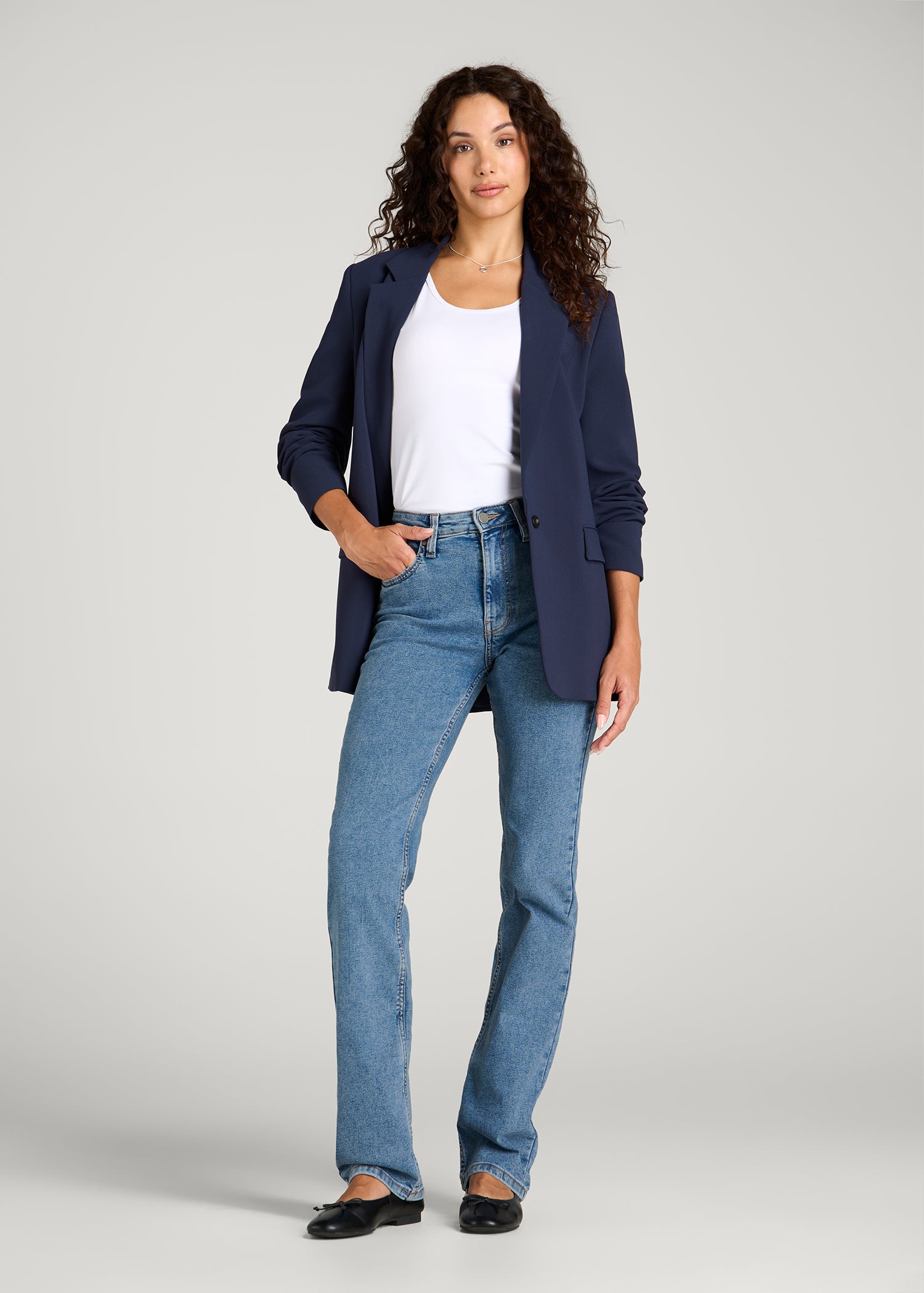Harper High-Rise Straight Stretch Jeans for Tall Women in Perfect Blue