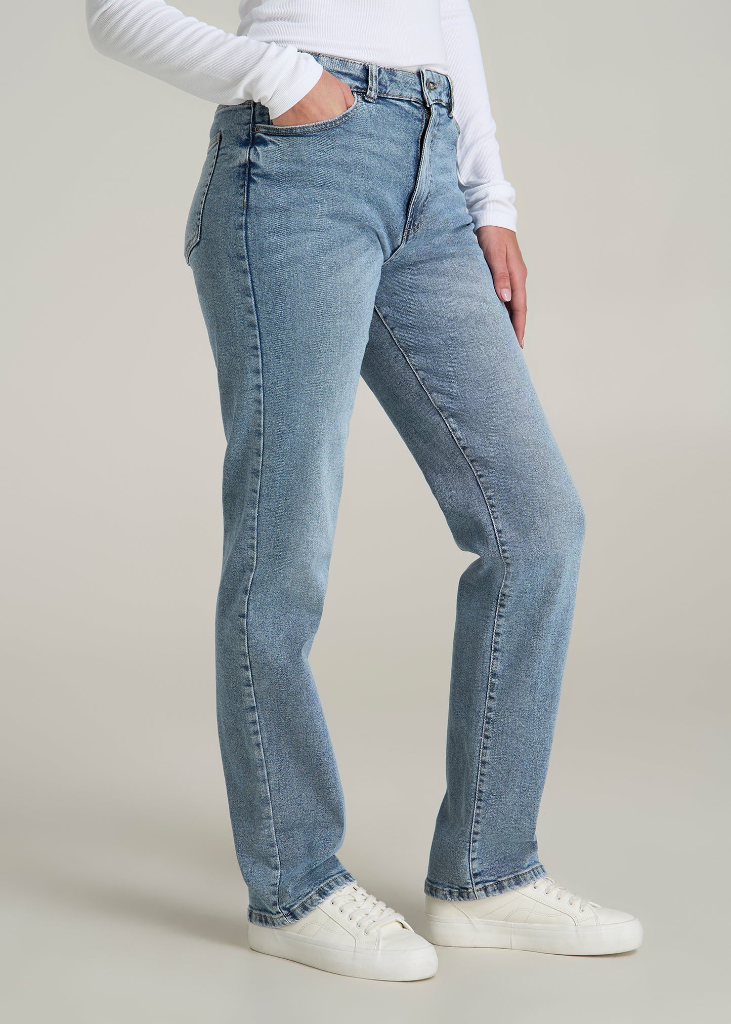 Harper High Rise Straight Stretch Tall Women's Jeans in Perfect Blue