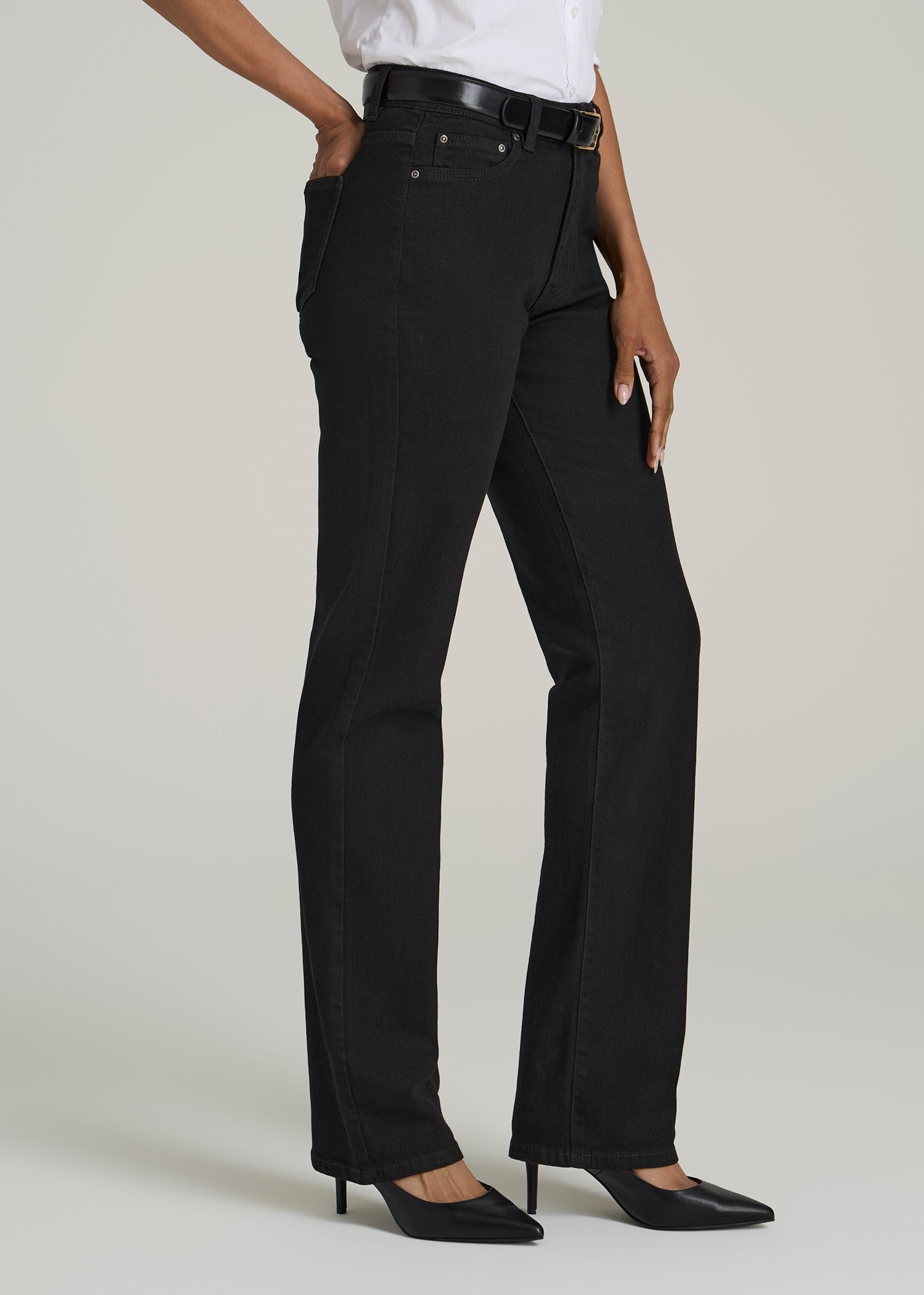 Harper High-Rise Straight Stretch Jeans for Tall Women in Black