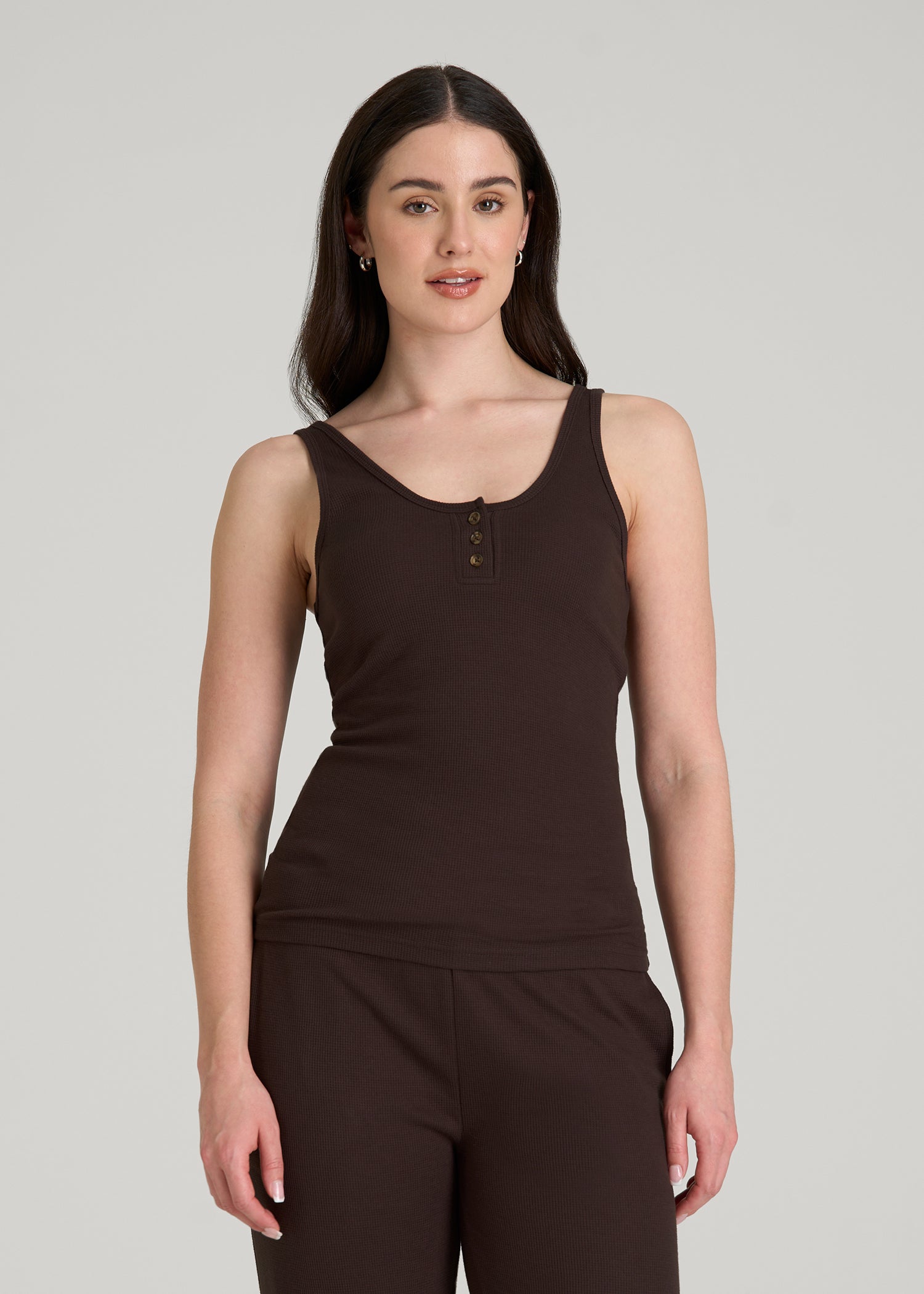 Waffle Tank Top for Tall Women in Espresso