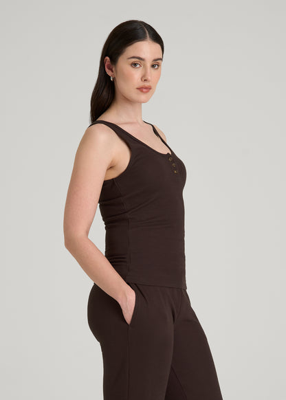 Waffle Tank Top for Tall Women in Espresso