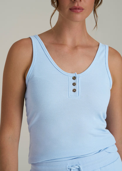 Waffle Tank Top for Tall Women in Ice Blue