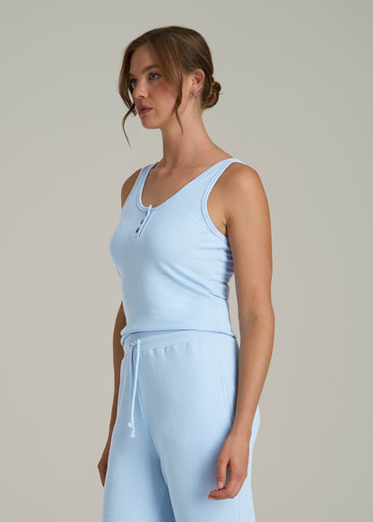Waffle Tank Top for Tall Women in Ice Blue