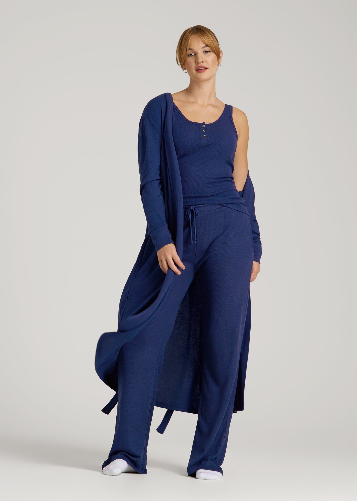 トップス ameri WAFFLE TANK SET LONG SLEEVE TOP Waffle Tank Top For Tall Women Midnight Blue | American Tall