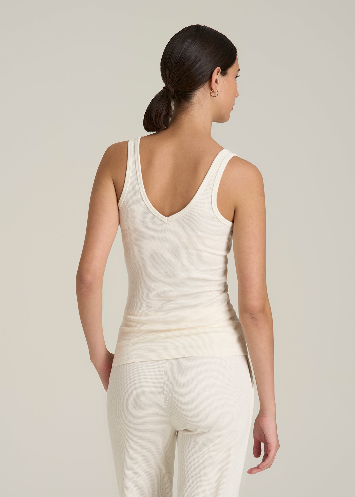 Waffle Tank Top for Tall Women in White Alyssum