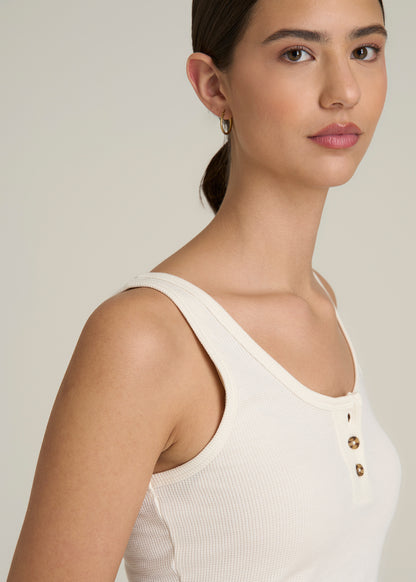 Waffle Tank Top for Tall Women in White Alyssum