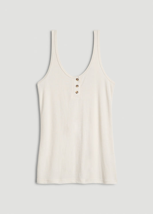 Waffle Tank Top for Tall Women in White Alyssum