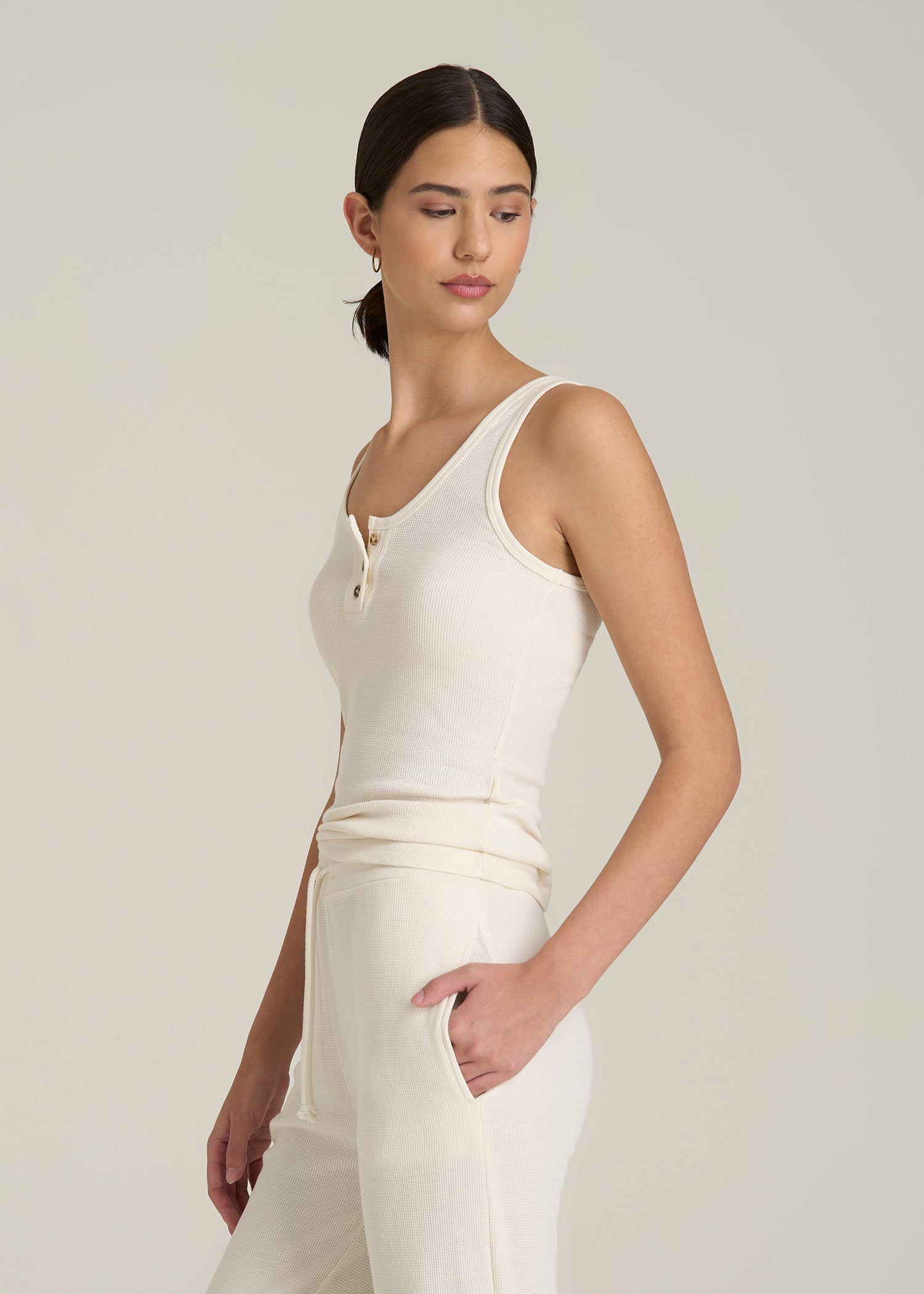 Waffle Tank Top for Tall Women in White Alyssum