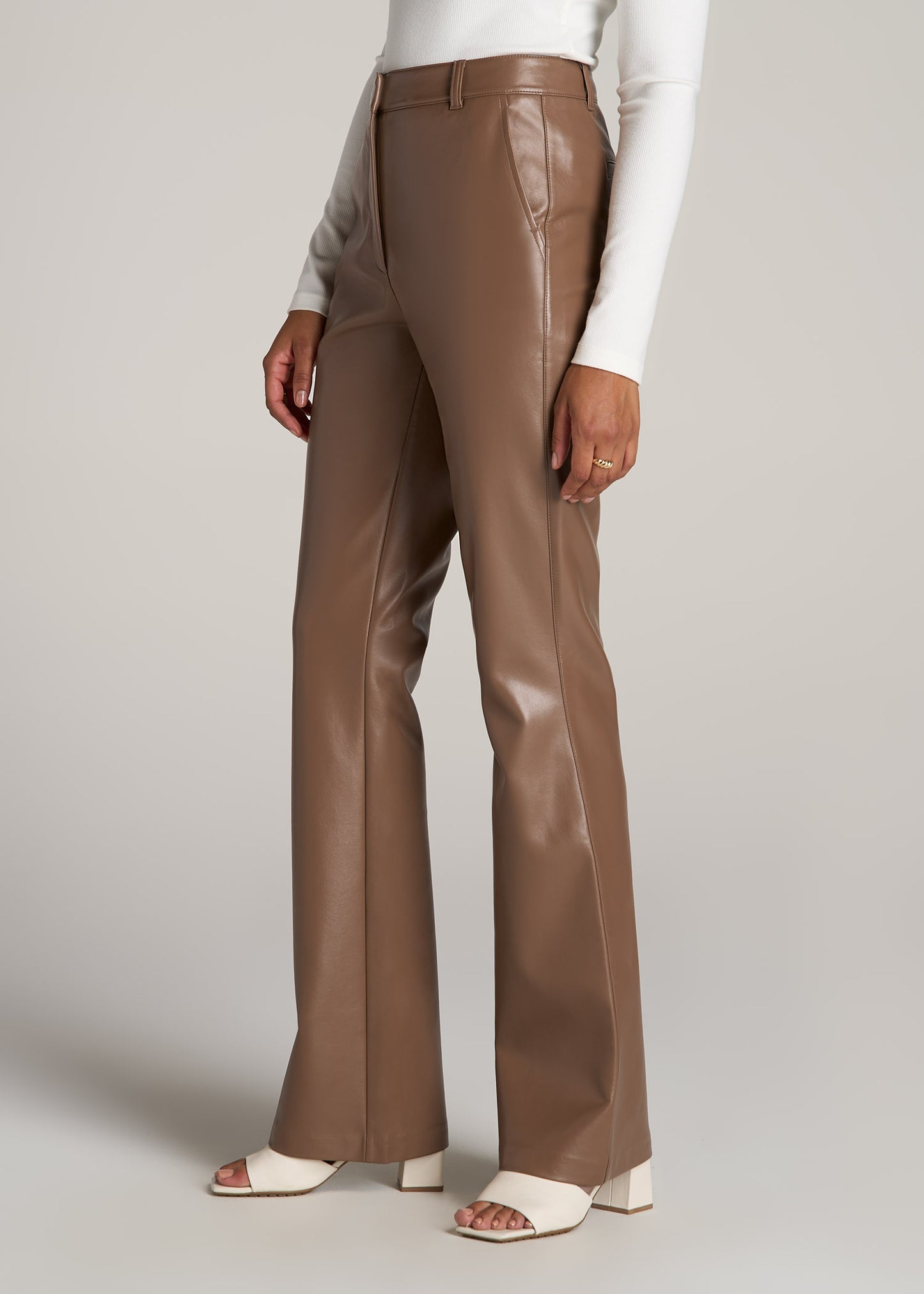 Men Bell Bottom Trousers Faux Leather Flared Pants Casual Office