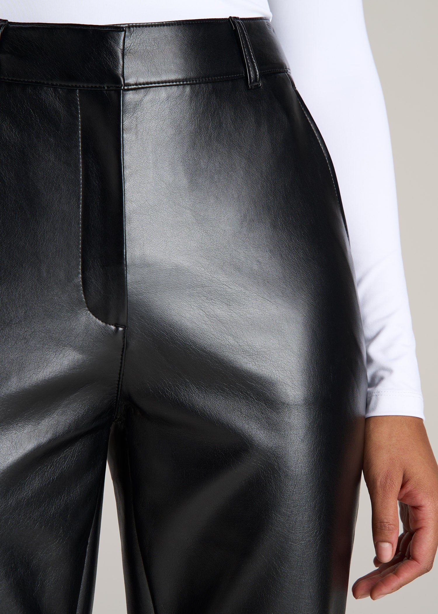 High Rise Flare Faux Leather Pants for Tall Women in Black