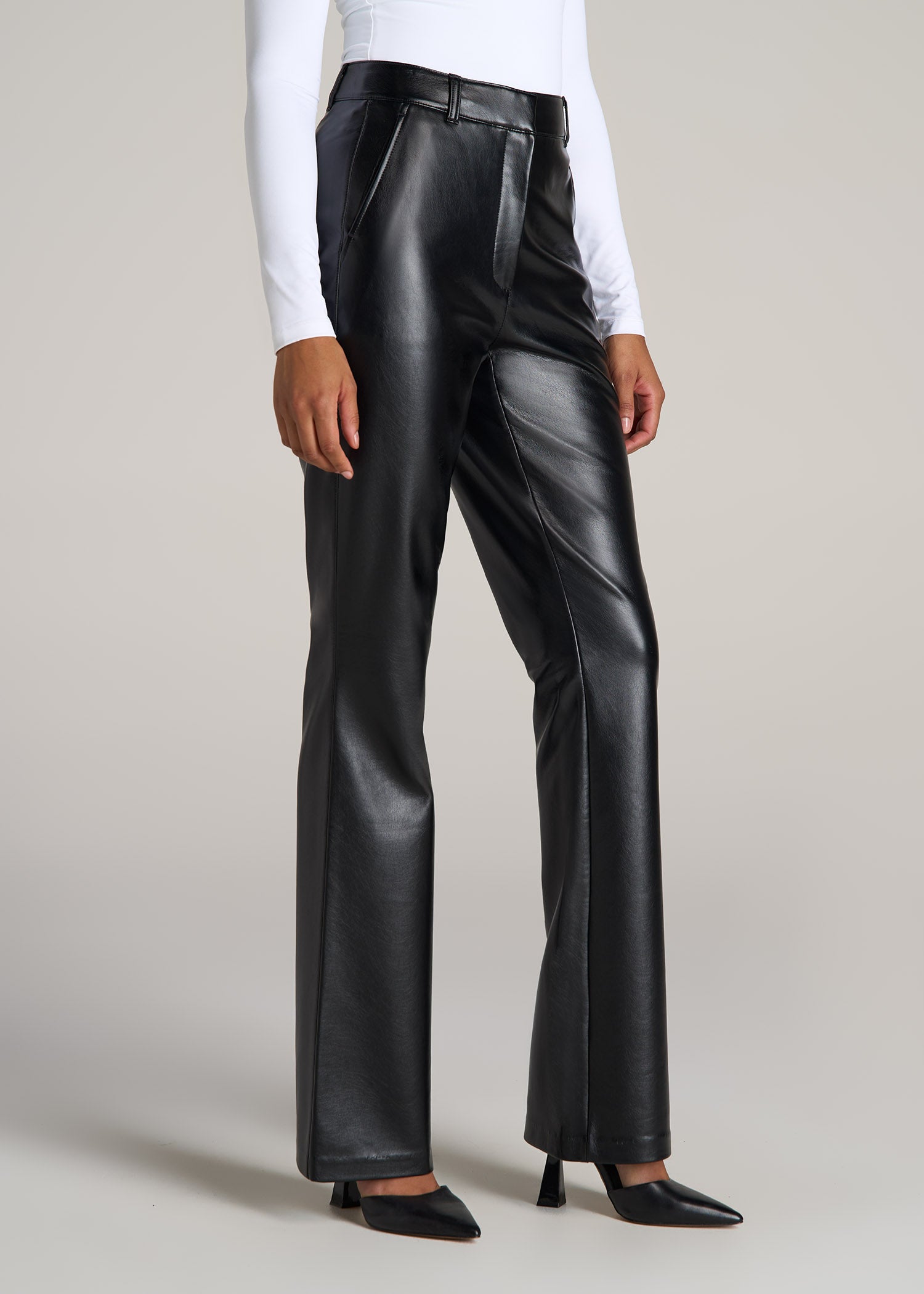 Black Faux Leather Pants High Button Waist Wide Leg