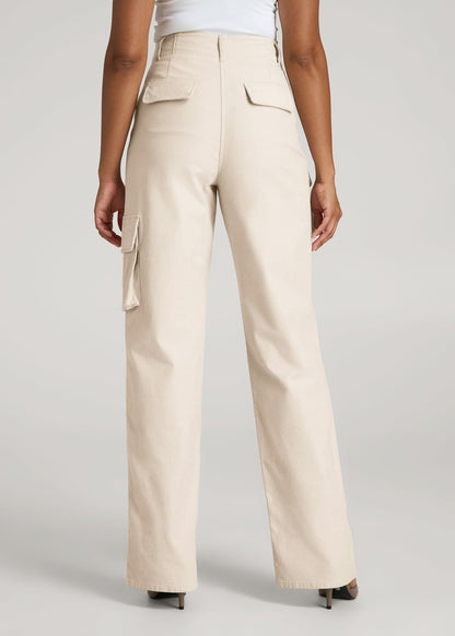 High-Waist Flat Front Cargo Pants for Tall Women in Stone
