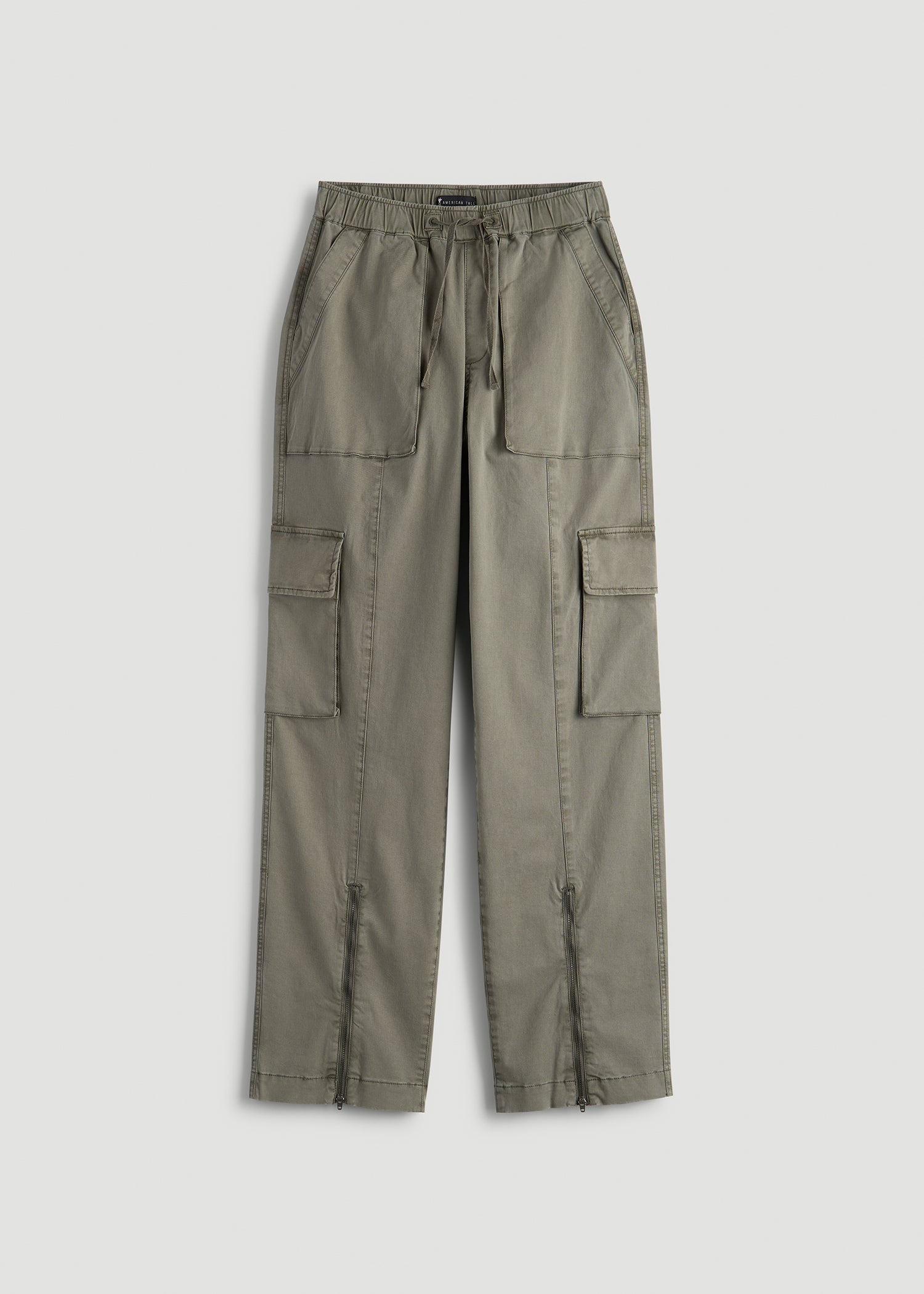High Rise Garment Dyed Baggy Cargo Pants for Tall Women in Camper Green