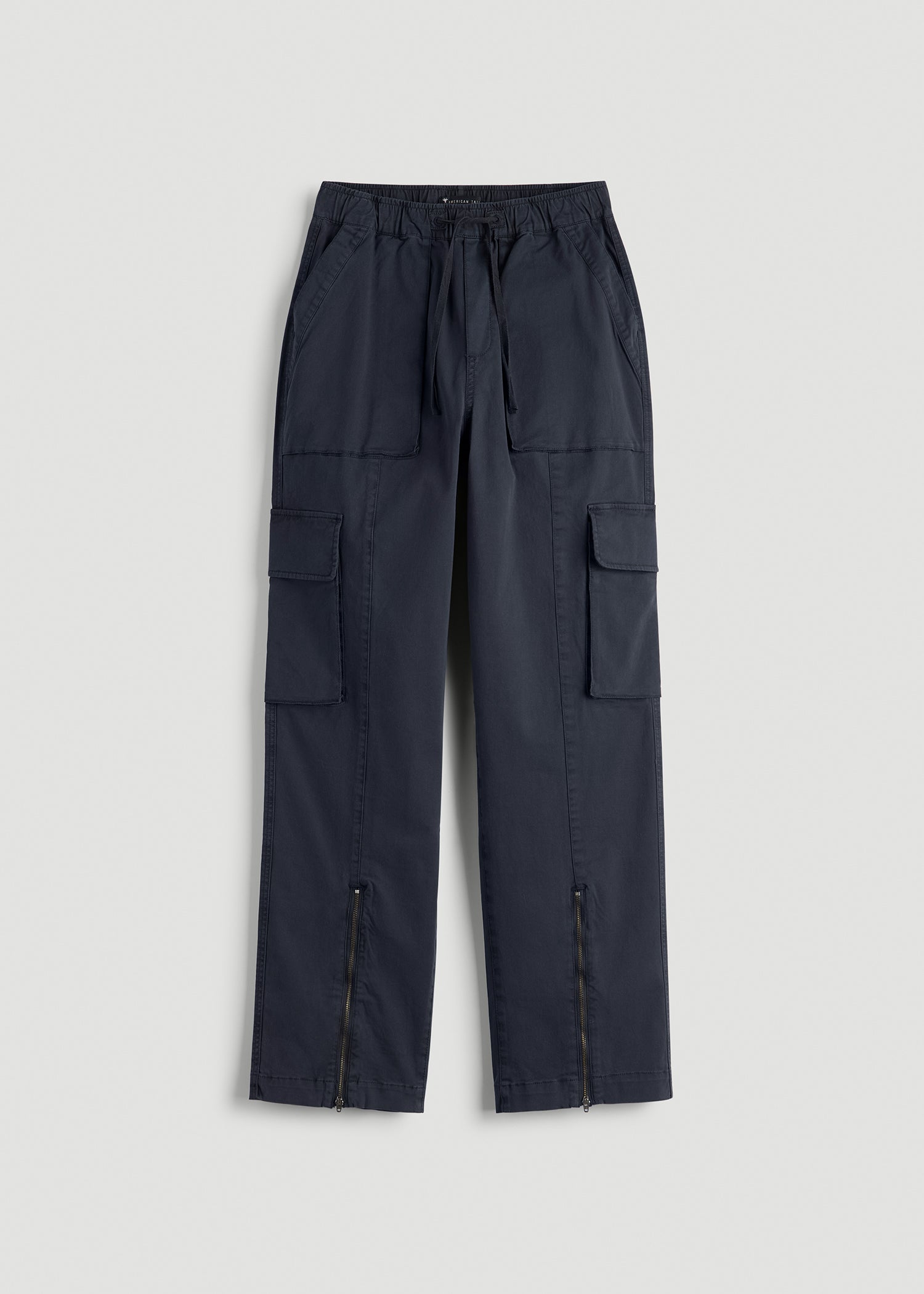 High Rise Garment Dyed Baggy Cargo Pants for Tall Women in Deep Navy