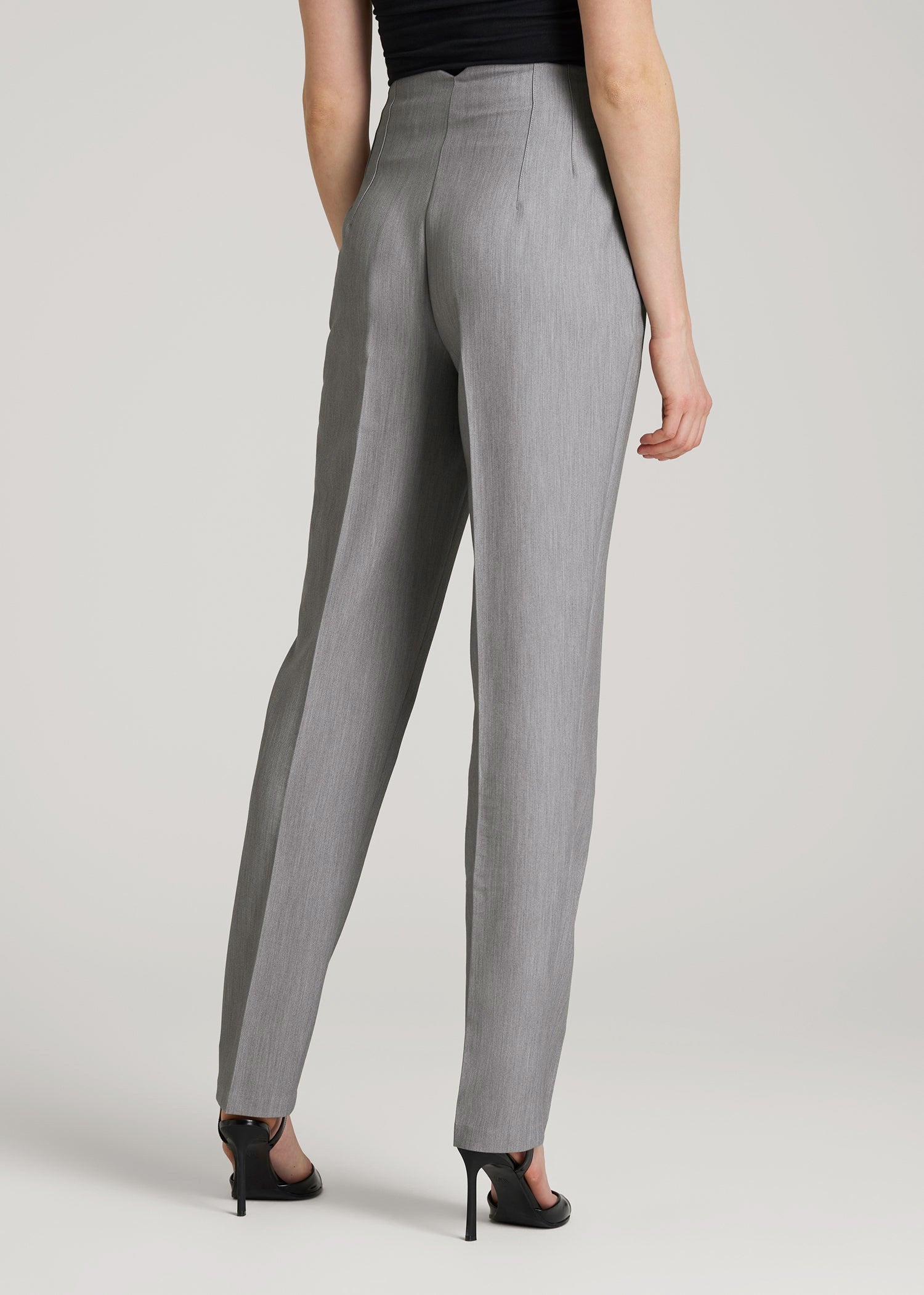 High Rise Pants with Darts for Tall Women in Ash Grey Mix