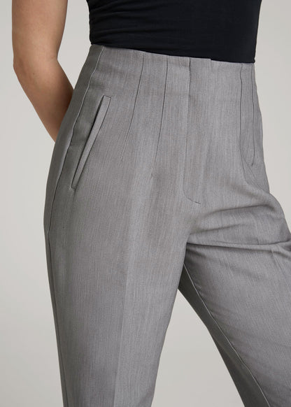 High Rise Pants with Darts for Tall Women in Ash Grey Mix