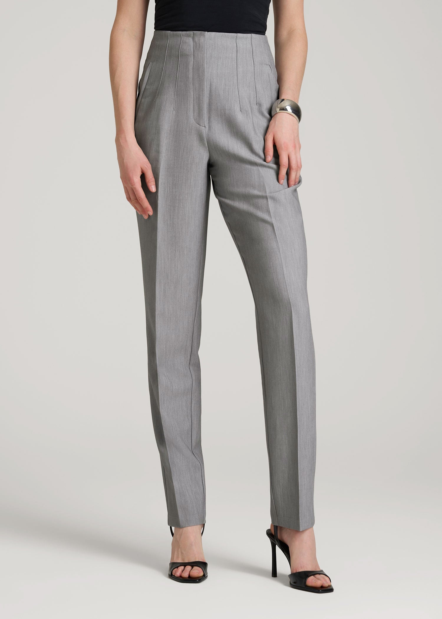 High Rise Pants with Darts for Tall Women in Ash Grey Mix