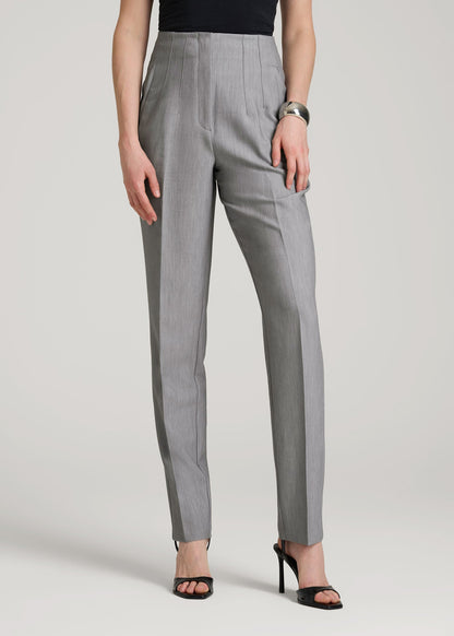 High Rise Pants with Darts for Tall Women in Ash Grey Mix