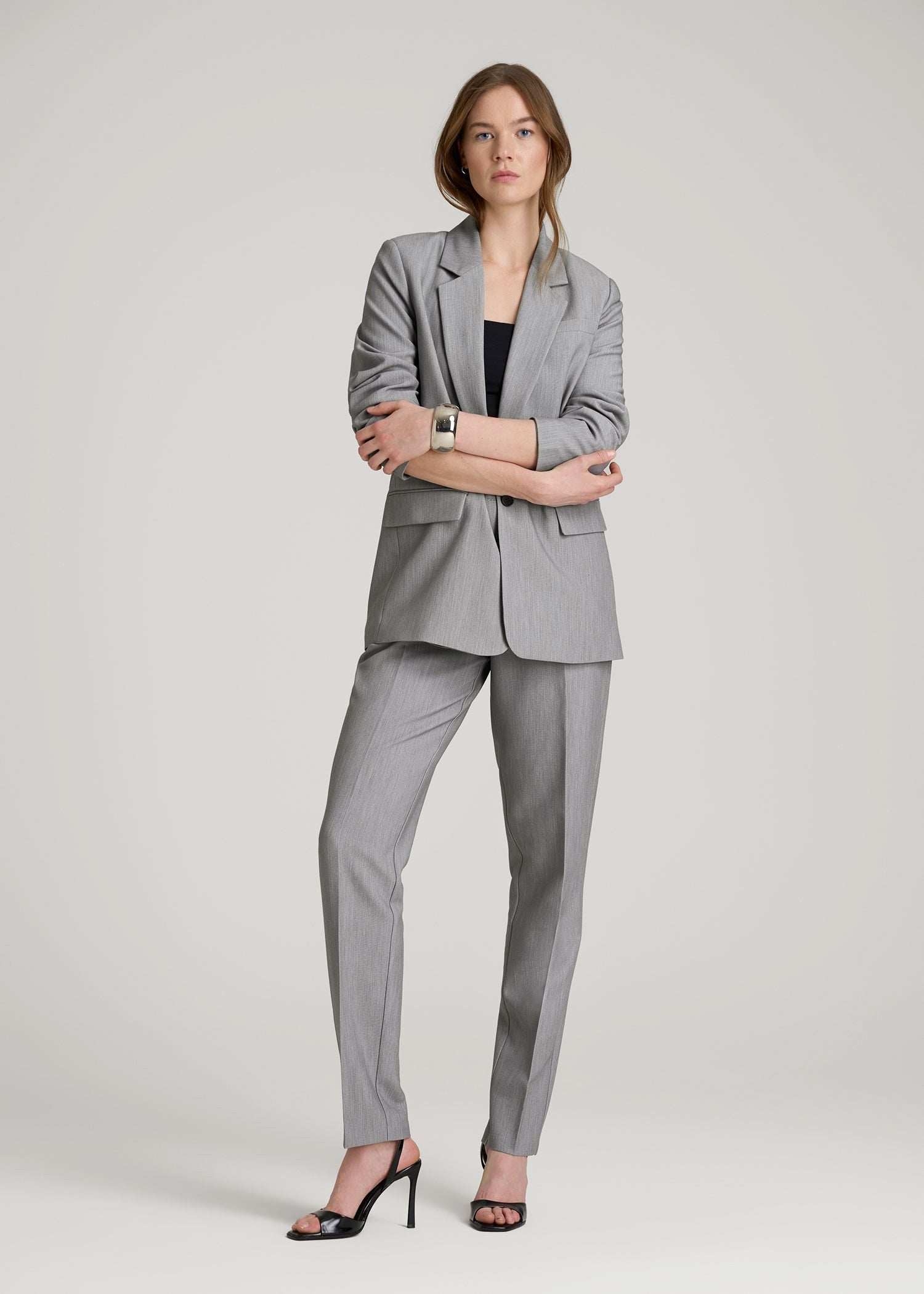 High Rise Pants with Darts for Tall Women in Ash Grey Mix